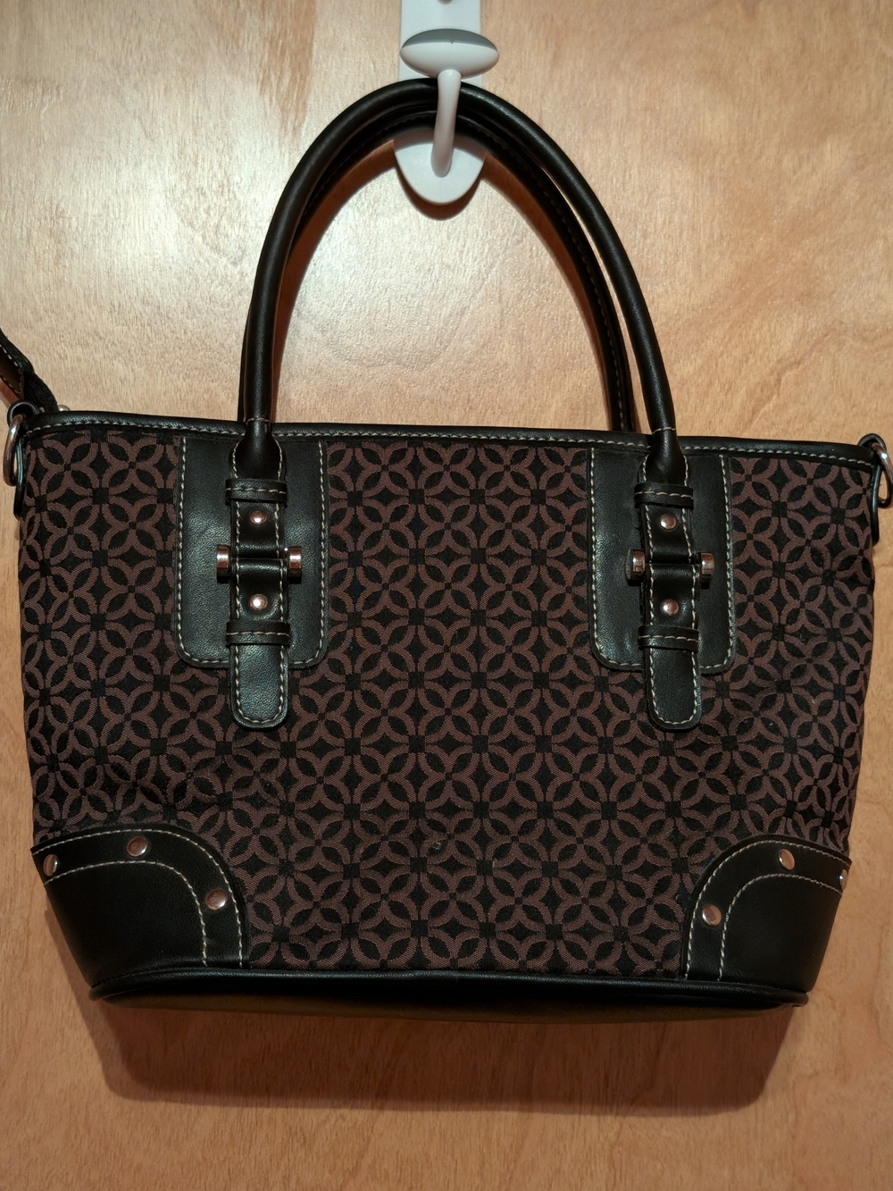 Relic Brown and Black Patterned Tote with Dark Brown Trim